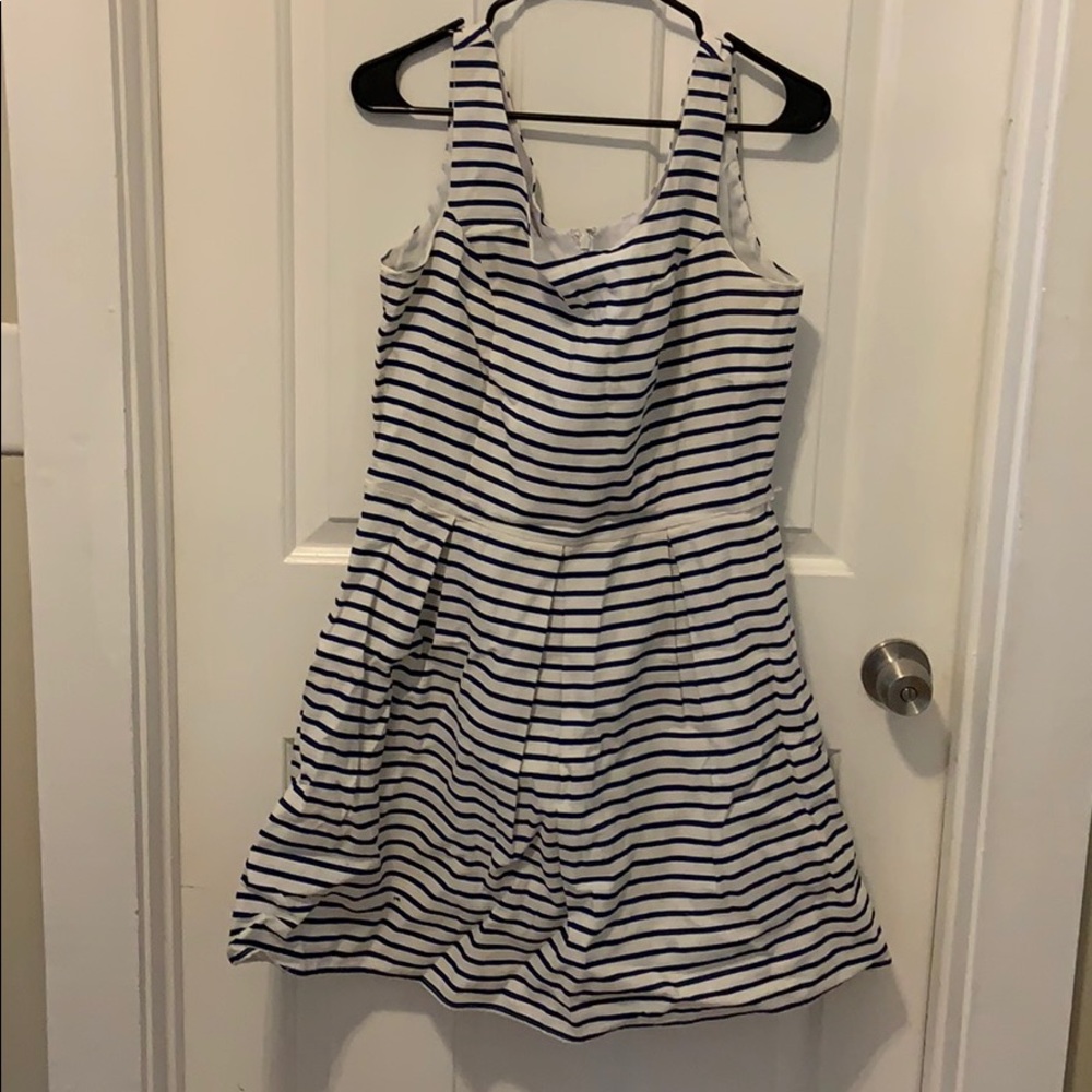 White and navy striped dress